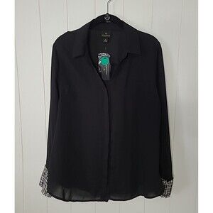 Worthington Top Womens Size Large Black Semi Sheer Whimsigoth Goth Career Office